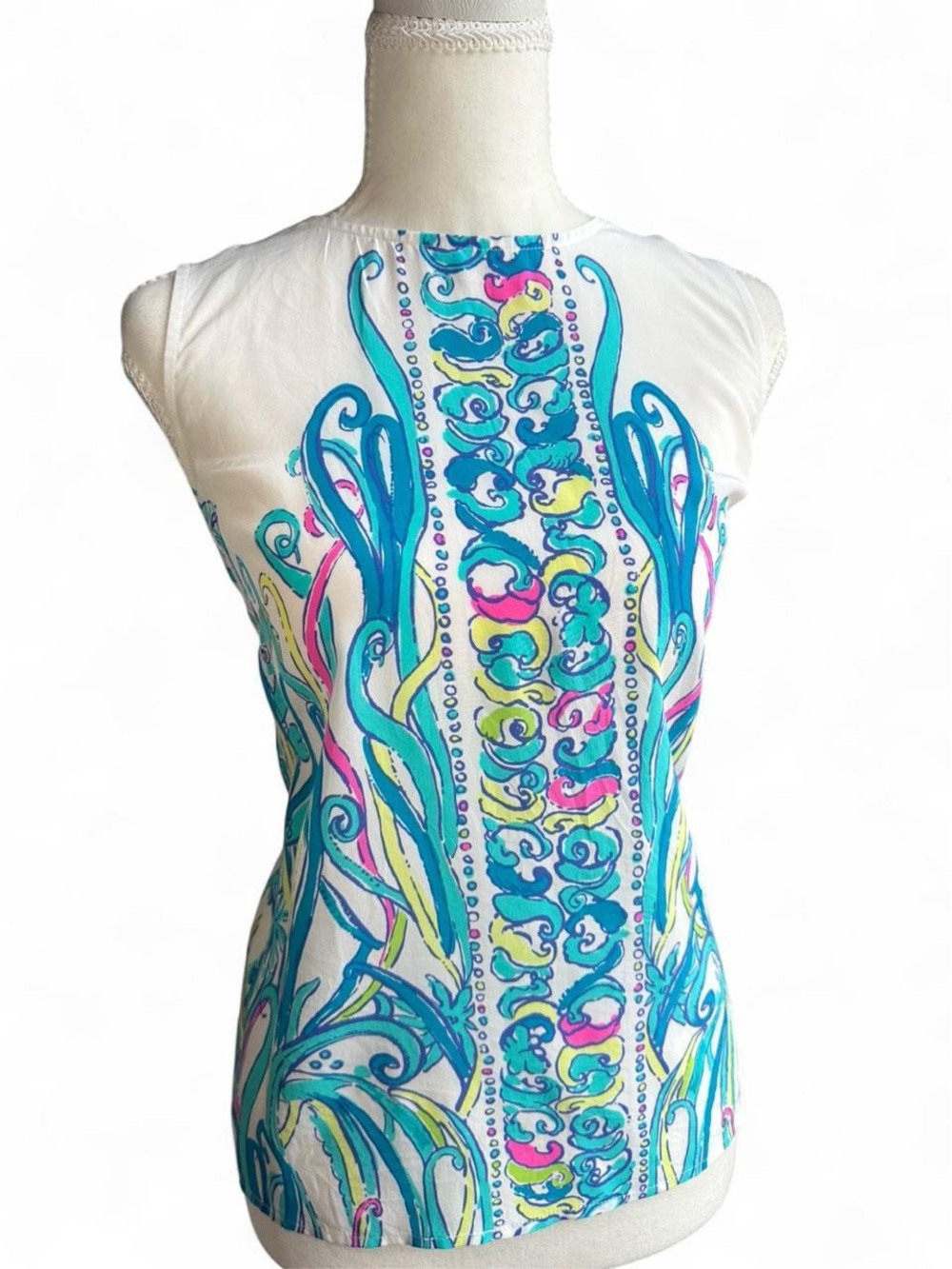 Lilly Pulitzer White Tank Coverup with Aqua, Pink & Yellow Print